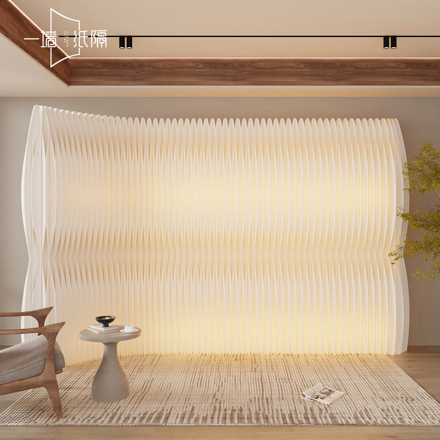 Paper Screen Partition Folding Office Partition Baffle LED Light Strip Atmosphere Wall Clothing Store Decorative Background Wall