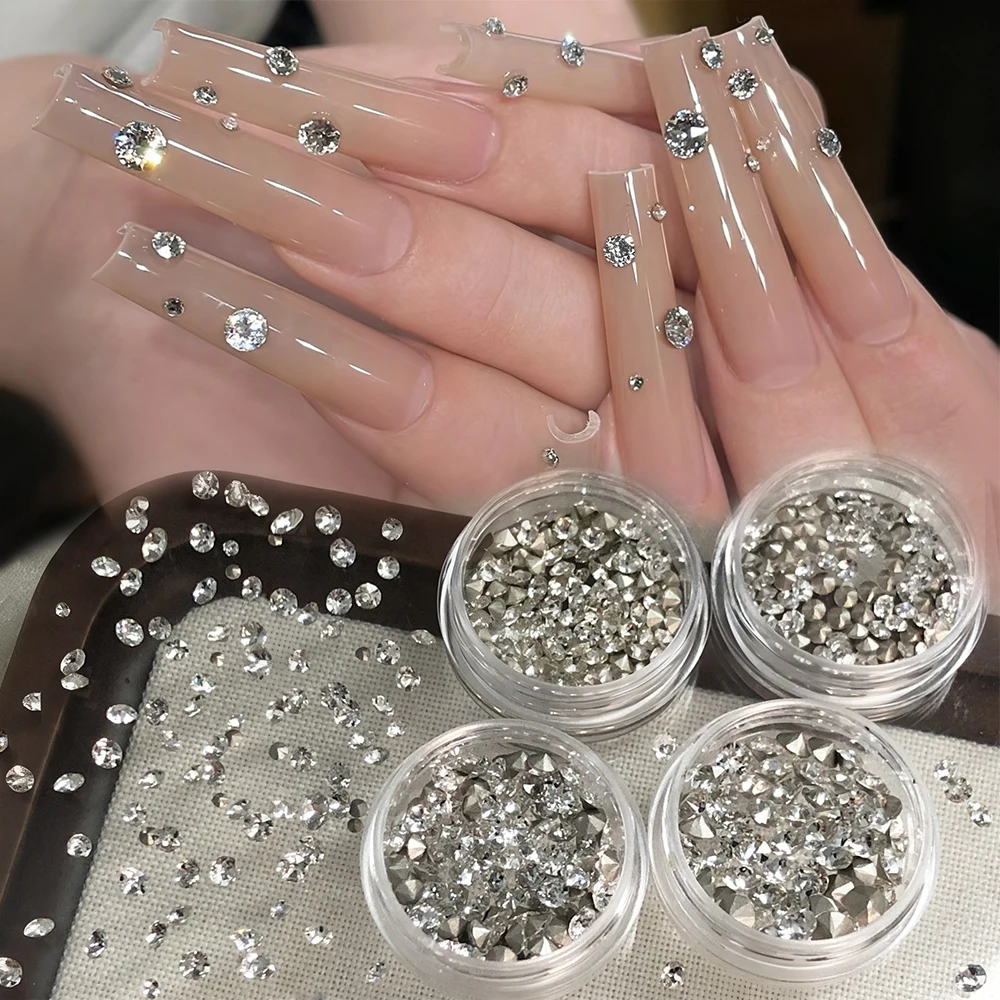 100 pçs/caixa fundo pontiagudo vidro arte do prego strass 1.5/2/2.5mm multi forma cristal diamante encantos do prego manicure jóias artesanato
