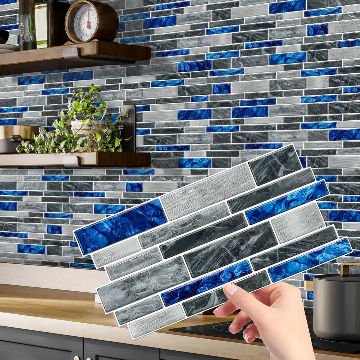 Crystal Film Marble Tile Wall Sticker, Waterproof and Oil-resistant Kitchen Bathroom Wall Decal, Self-adhesive Home Decor