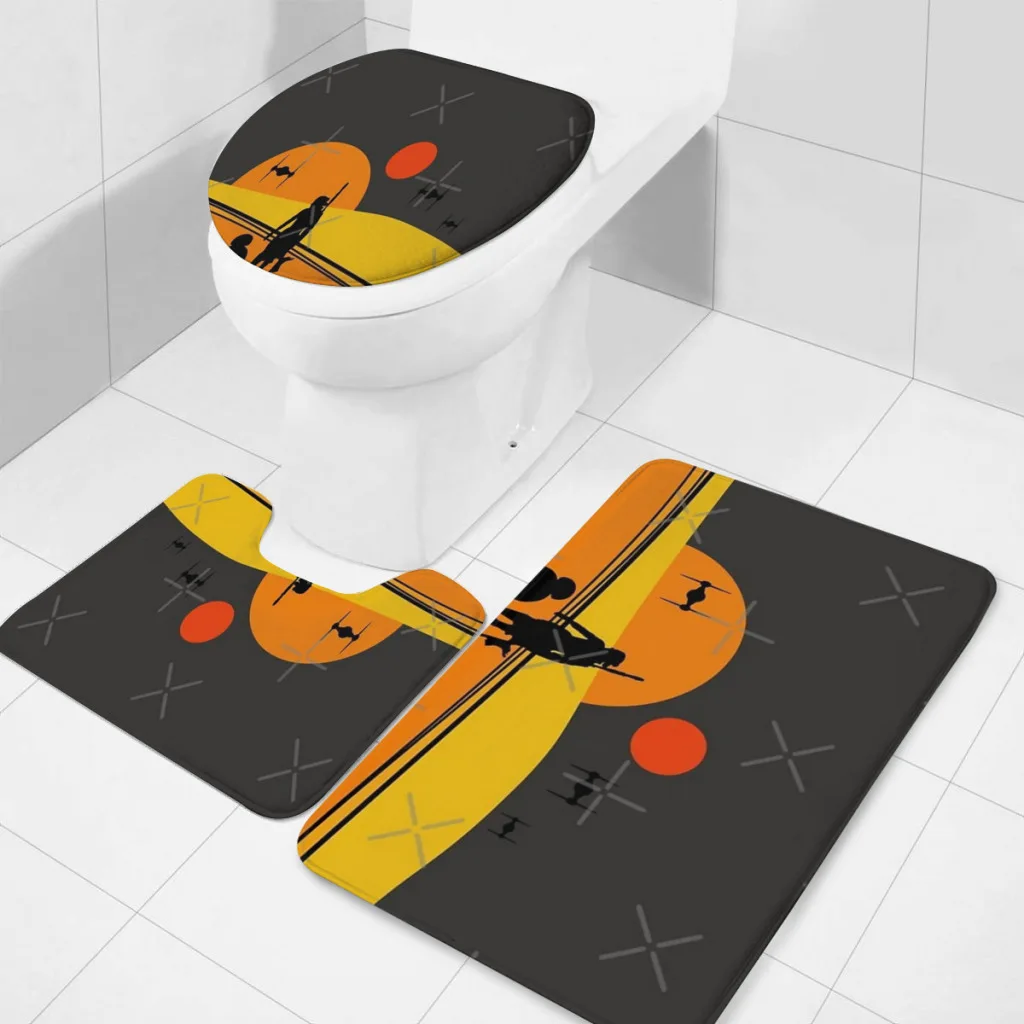 

3 Pieces Bathroom Rug Set (Toilet Mat,Carpet) Tatooine Colorful Sunset Durable Ultra Soft Non-Slip Washable Absorbent