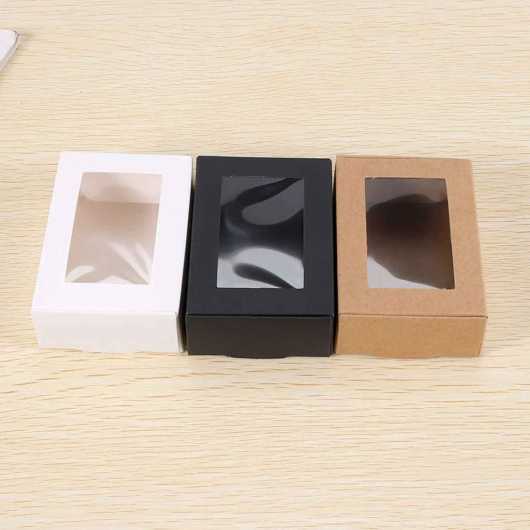 30 Pcs Mini Kraft Paper Box with Window Present Packaging Box Treat Box for Soap Treat Bakery Candy(Black Brown White) HOT