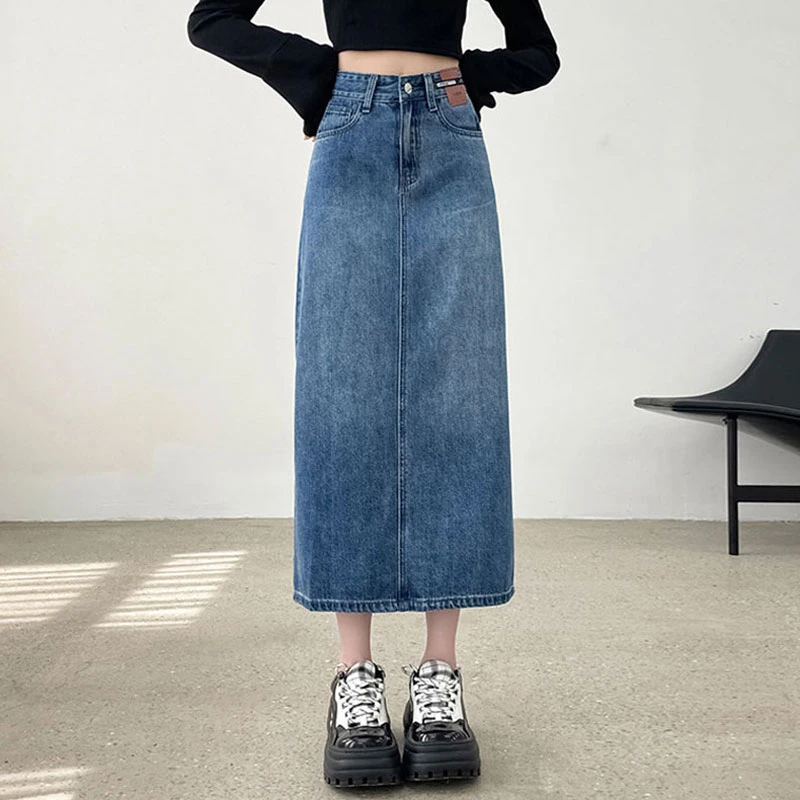 

Vintage denim half-body skirt female summer 2024 new high-waisted design sense opening package hip mid-length skirt