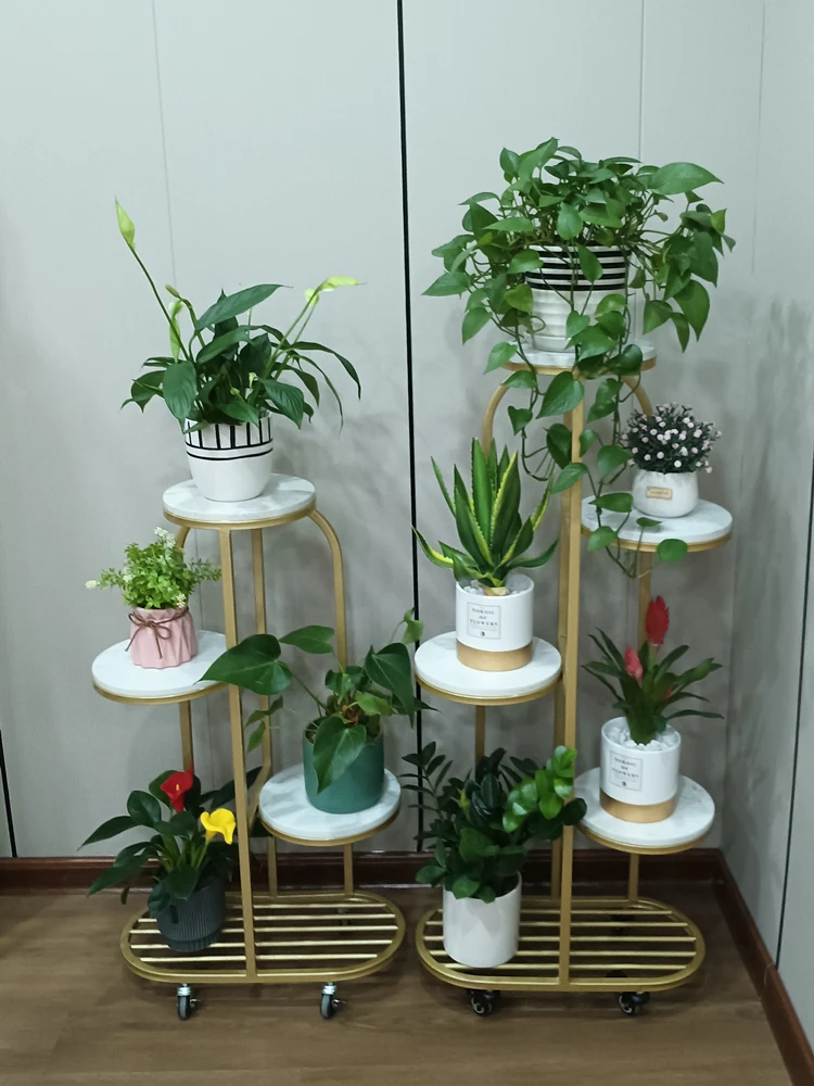 storage rack, balcony, living room, floor standing, internet red light luxury, multi-layer mobile flower rack with wheels