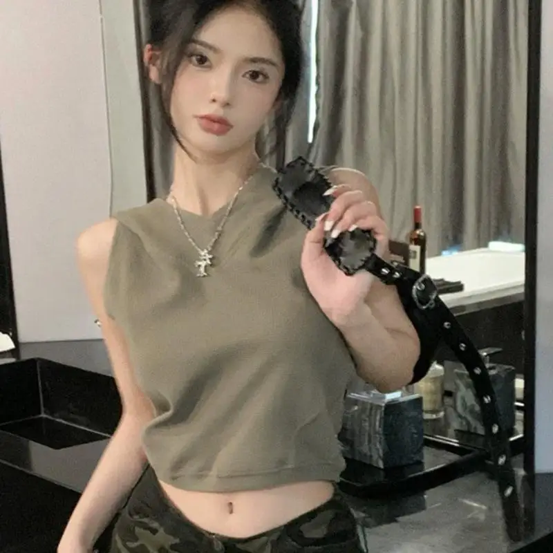 Americano retro Aby cultural y2k picante menina cor ibuya sle moletom com capuz colete feminino verão faion svel topo