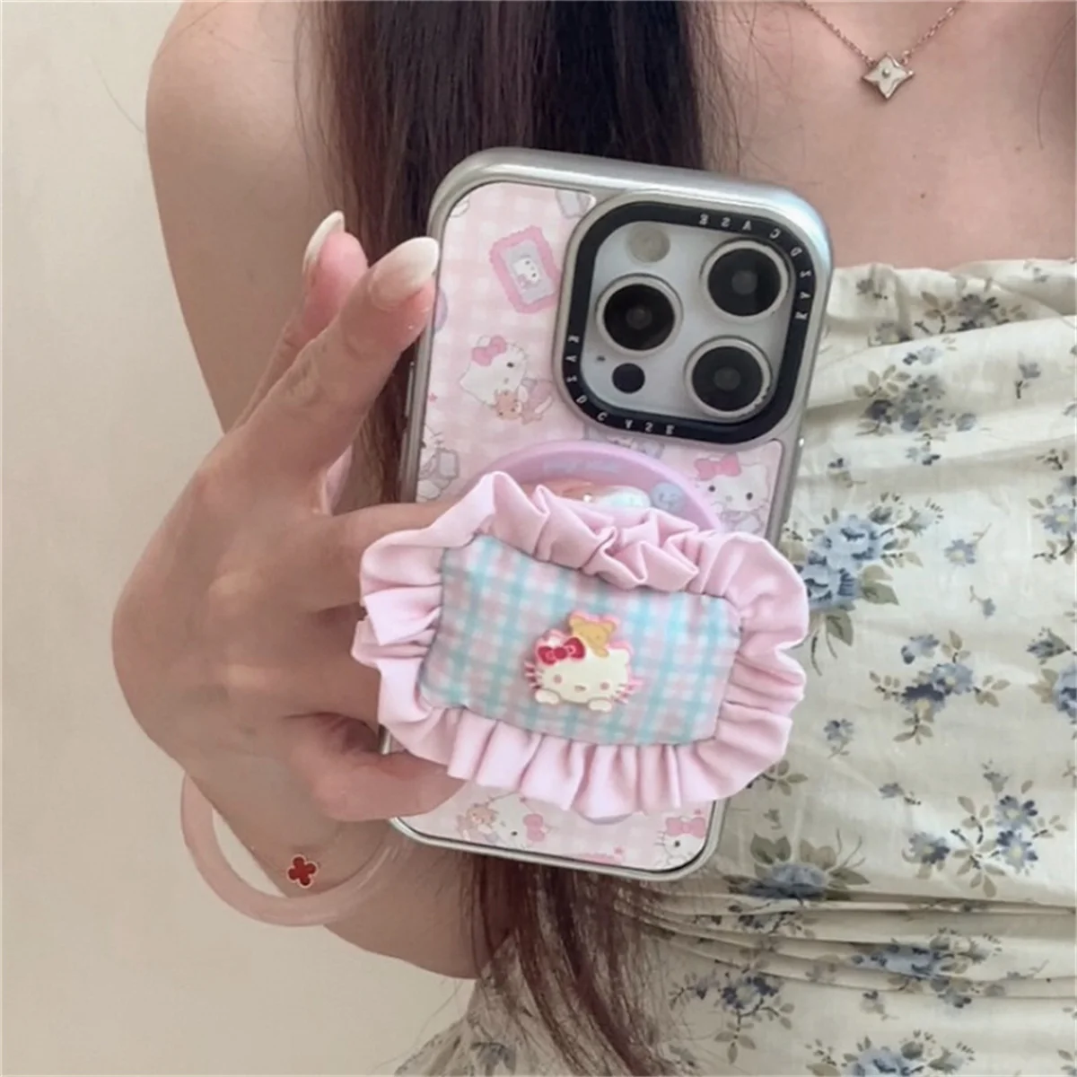

Fashion Leather Hellokitty Pink Magnetic Phone Case For iPhone 16 Pro 14 15 Pro Max Cover with Stand For Magsafe Cases