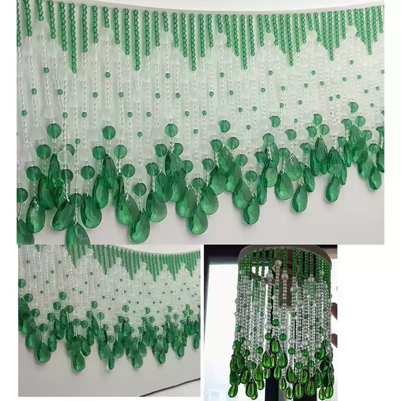 1yard Luxury Green Teardrop Chandelier Trim for European Style Lighting & Hotel Decor 18cm Hand-Strung Crystal Bead Fringe