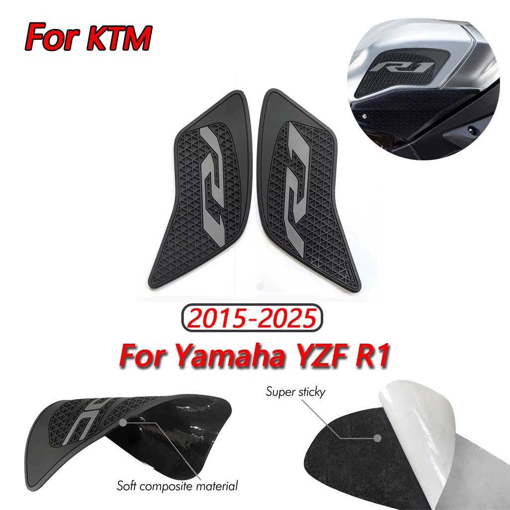 

For Yamaha YZF R1 2015-2025 motorcycle anti-skid side fuel tank knee pad PVC black sticker fuel tank pad