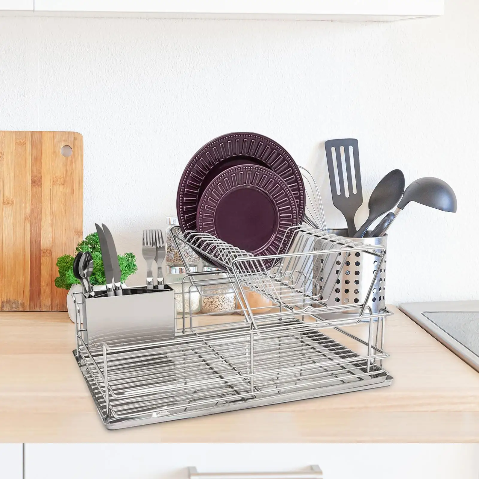 

Dish Drying Rack 2 Layer Kitchen Gadget Dish Storage Holder Large Capacity Dish Storage Rack Bowl Shelf for Cafe Dining Room