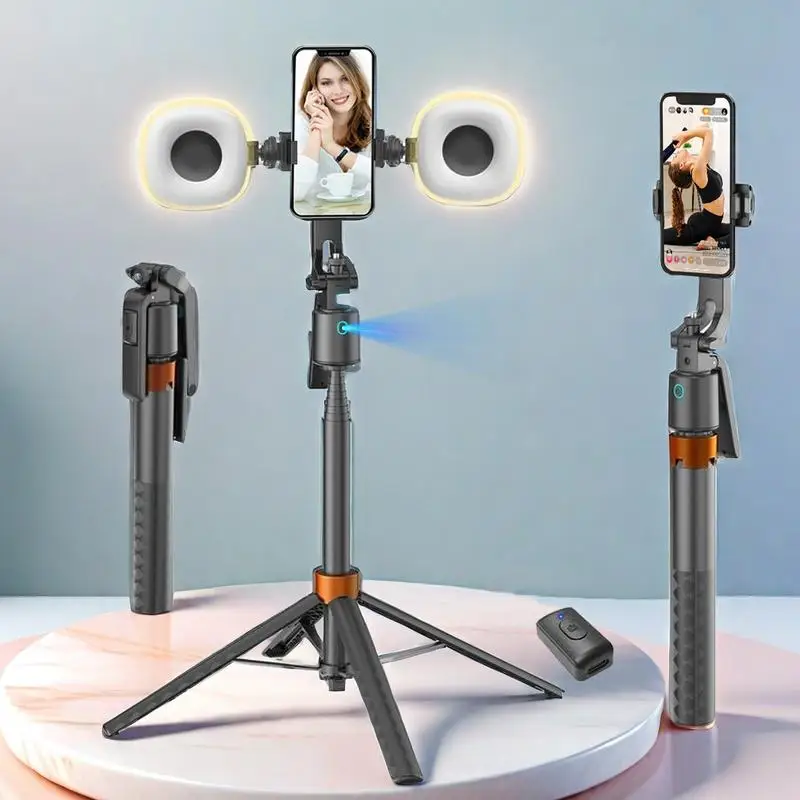 360 ° Drehbarer Selfie-Stick Stativ Wiederaufladbar Smart Face Tracking Stativ mit 2 LED-Leuchten Handyhalterung für Live-Streaming Vlog – Detail 1