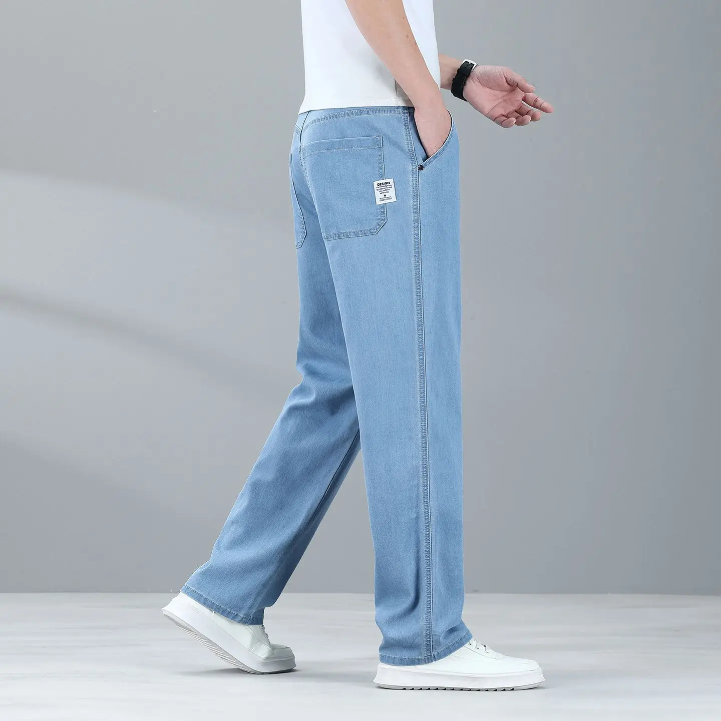 

Men's Spring Summer Lyocell Fabric Jeans Loose Straight Thin Casual Denim Pants Breathable High Waist Trousers Male Plus Size 40