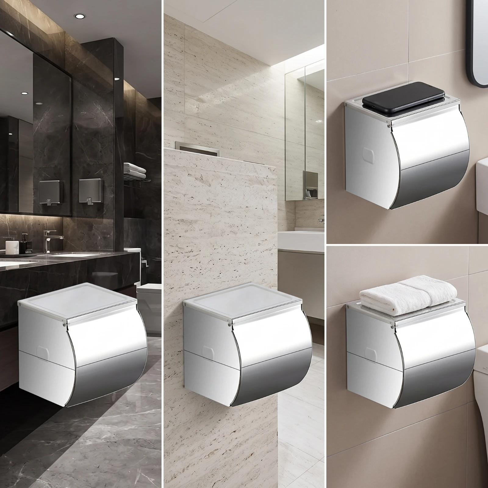 Toilet Tissue Holder with Shelf Waterproof Toilet Tissue Holder Bathroom Organizer Dustproof Hardware Sturdy for Washroom, Hotel