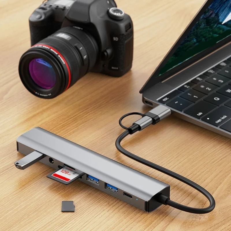 Металлический адаптер USB C дизайна, оснащенный сетью 100 Мбит/с и звуковым выходом