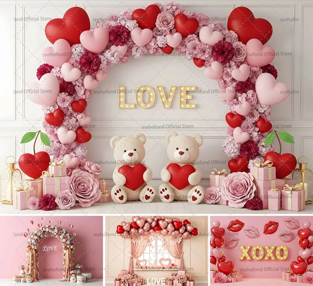 Mehofond التصوير خلفية عيد الحب رومانسية الأزهار الدب الحب القلب الاطفال عيد ميلاد صورة ديكور خلفية استوديو الصور #1