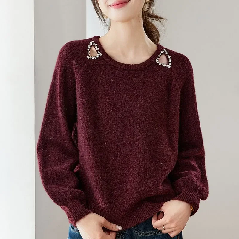 

Женский свитер весна-осень 2026, новый свободный дизайн больших размеров, шикарный вязаный базовый слой, топ