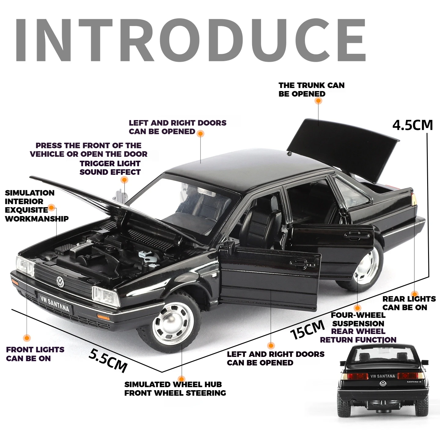 1:32 فولكس فاجن سانتانا سبيكة معدنية دييكاست نموذج سيارة الصوت والضوء التراجع عالية محاكاة سيارات لعبة للأطفال هدايا عيد الميلاد #3