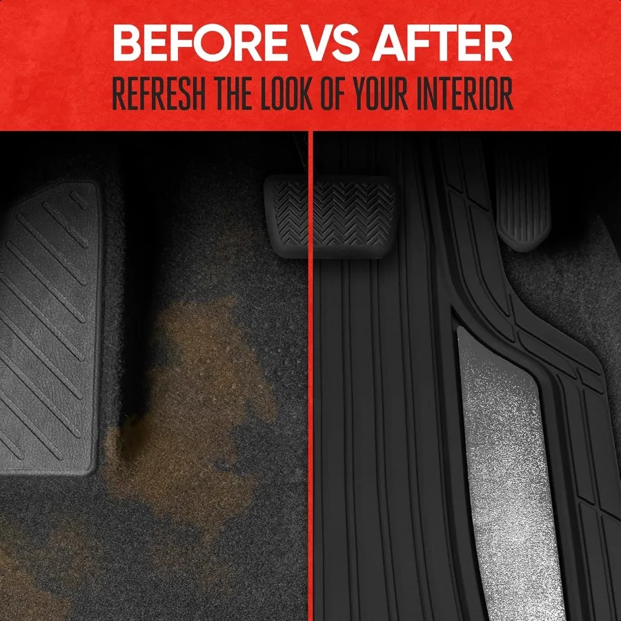 ChromeTech Car Floor Mats Full Set Durable Rubber Floor Mats for Cars with Two Tone Accent All Weather Interior Protection for