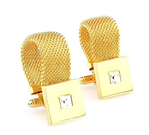 Gold-color Cufflinks golden color square crystal novel design hotsale copper material cufflinks whoelsale&retail