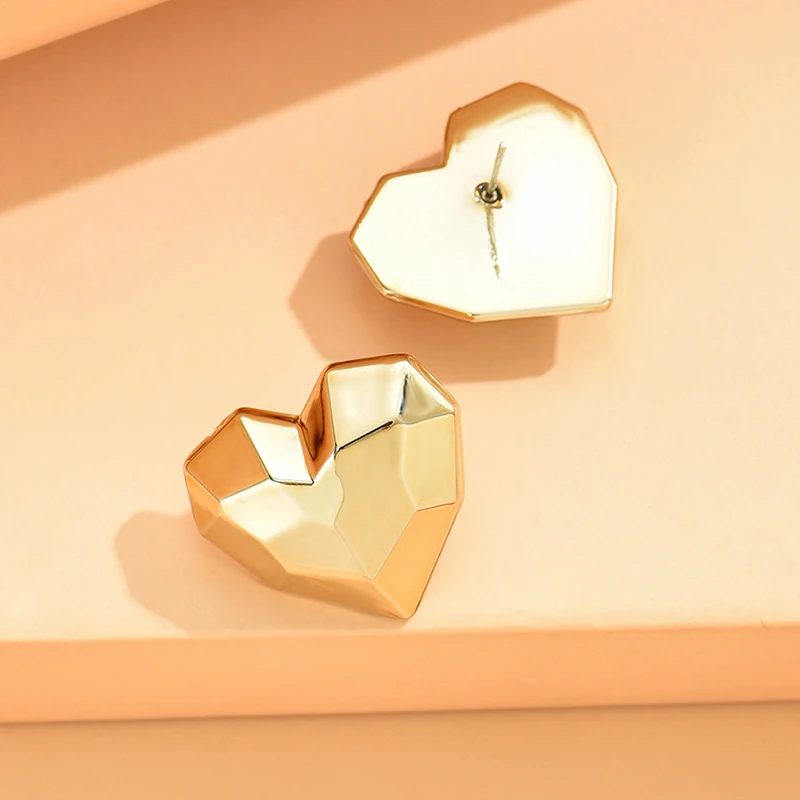 1Pair Vintage Cute Candy-colored Geometric Heart Earrings Faceted Heart Post Earrings For Women Fashion Jewelry Gift Accessories