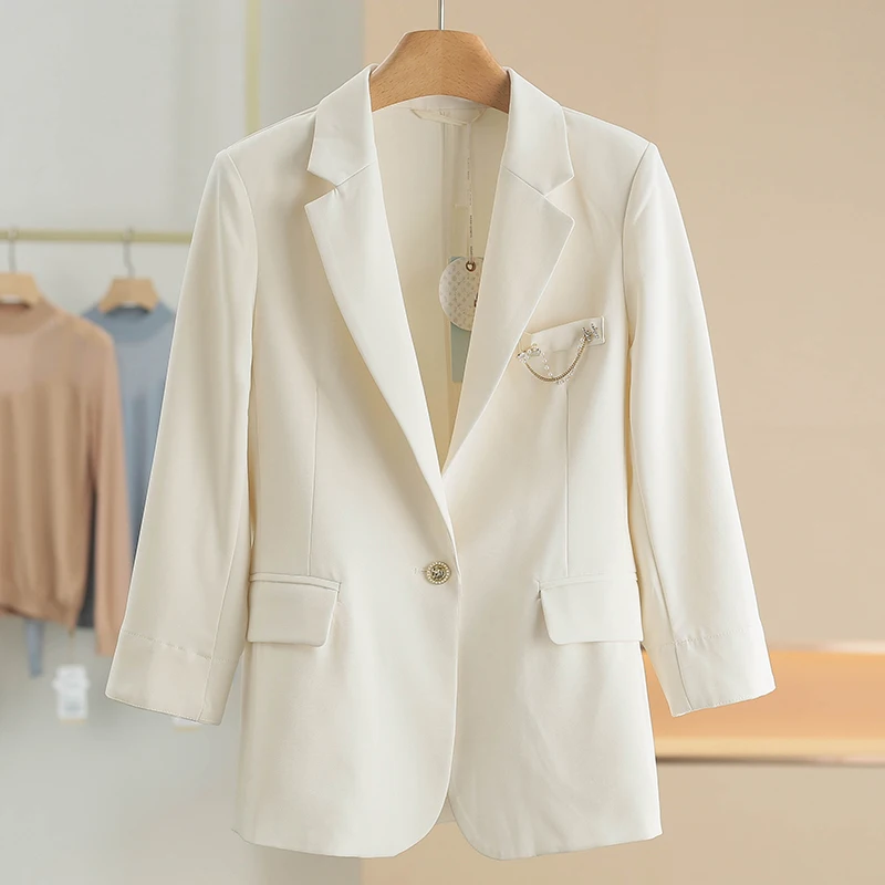 

Простая женская куртка для работы с одной кнопкой, из полиэстера, с длинным рукавом, однотонная, весенняя новинка, верхняя одежда