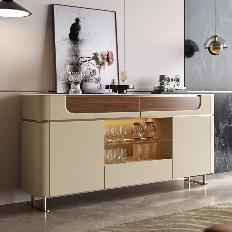 Dining side cabinet Solid wood light luxury marble storage tea cabinet Modern simple villa