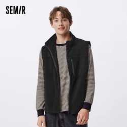 Semir Vest Men Anti-Static Fleece Coat New Autumn 2024 Warm Collar Lining Solid Color Versatile Top