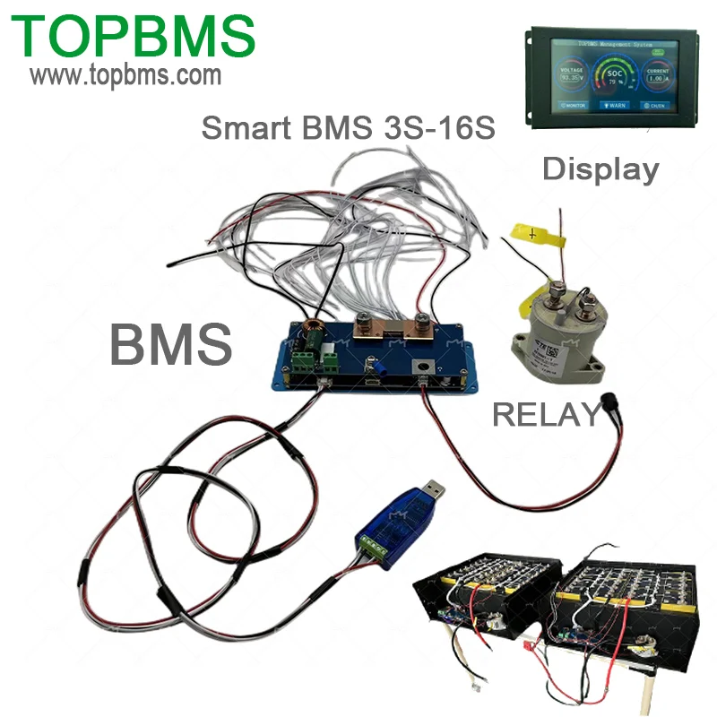 TOPBMS 3S-16S BMS 200A 300A 400A 500A 600A bluetooth RS485 wyświetlacz akumulator Lifepo4 litowo-jonowy Lifepo4 LTO Battery jonowe