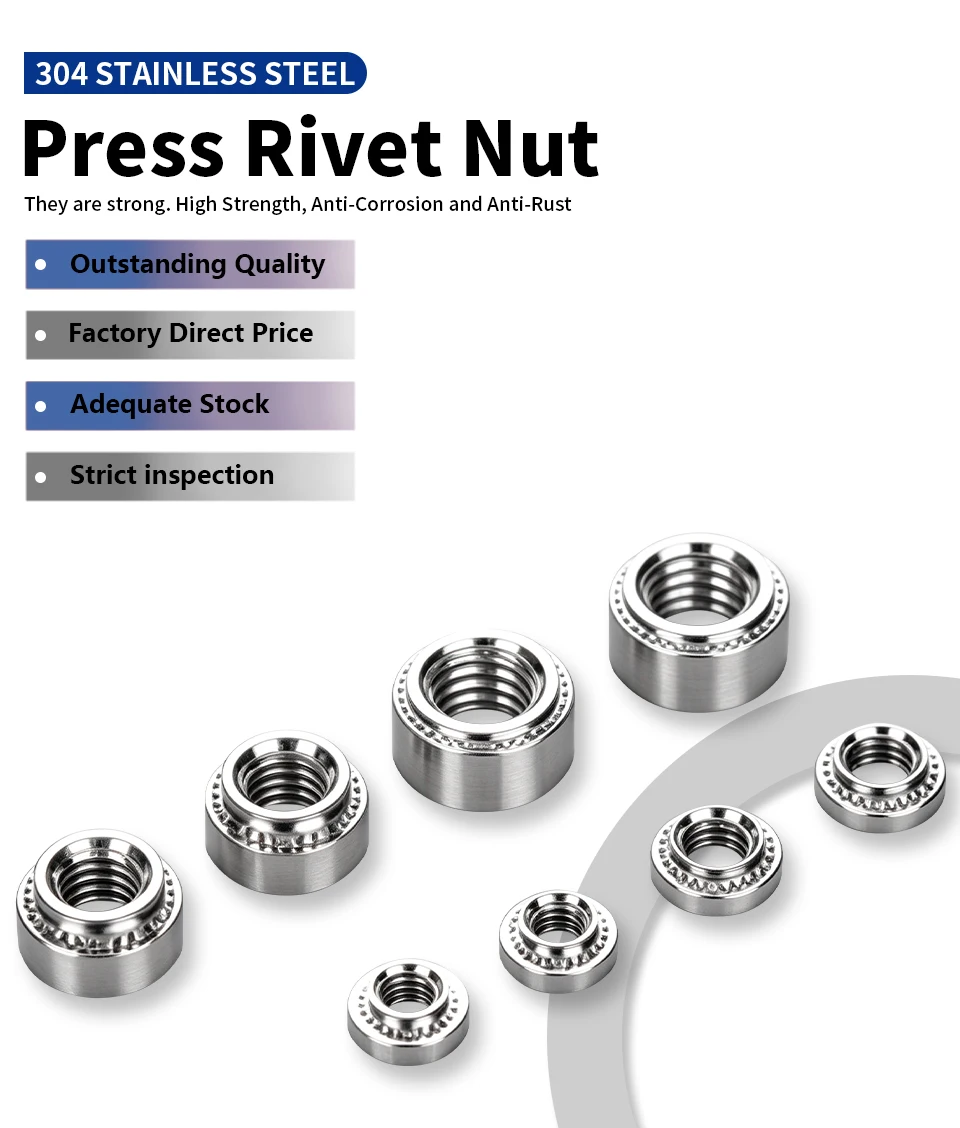 Edelstahl-Press-Nutsert, CLS Selbstklemmende Klemmmuttern 304, M2 M2.5 M3 M4 M5 M6, Blech- und Platten-Einpressgewindebefestigung – Detail 1