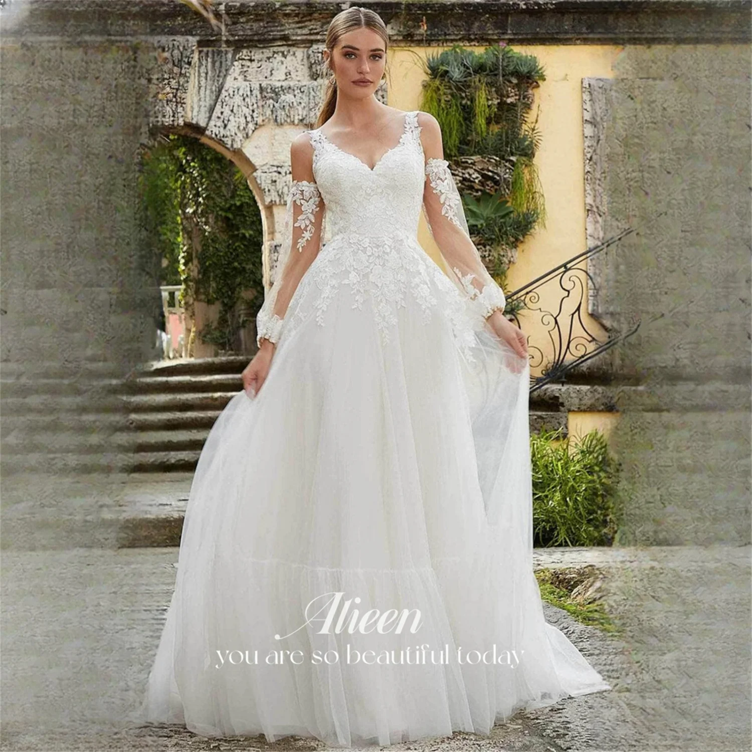 

Aileen Tulle V-Neck Ivory Ball Gown Lace Evening Dress 2026 Prom Dress Women Luxury Formal Evening Party Customized