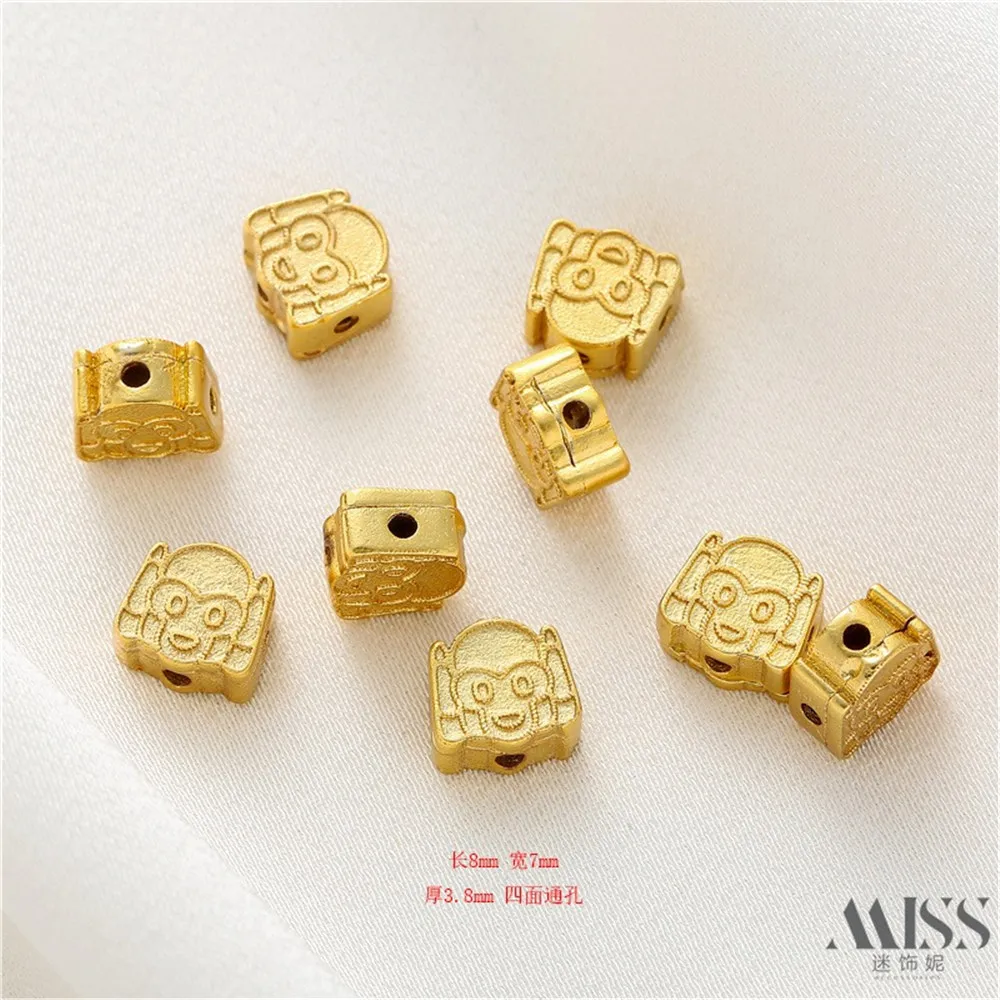 

18K Sand Gold Ear Covering Little Monkey Cross Bead Partition DIY Accessories Loose Beads Handmade Bracelet Necklace Jewelry