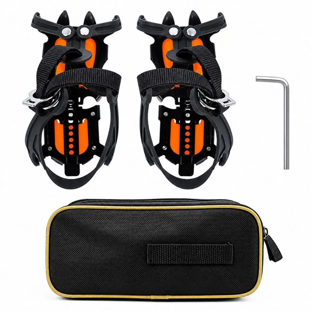 6pcs ABS Plastic Ice Crampon Manganese Steel Adjustable Length Snow Crampon Stainless Steel Rivet Nylon Webbing Traction Cleat