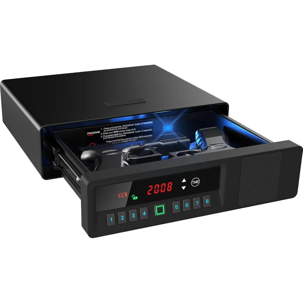

Sliding Away Pistol Handgun Drawer Safe for Two Pistols,Quick Access Gun Safe with LCD Display of Time,Low Battery Warning,Unloc