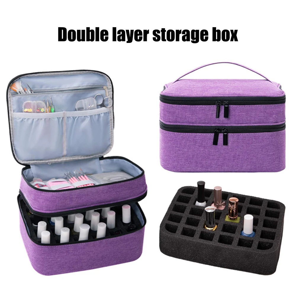 Nail Polish Storage Bag Essential Oil Bag Portable Cosmetic Nail Care Kit Nail Care Tool Storage Box Double Layer 30 Compartment