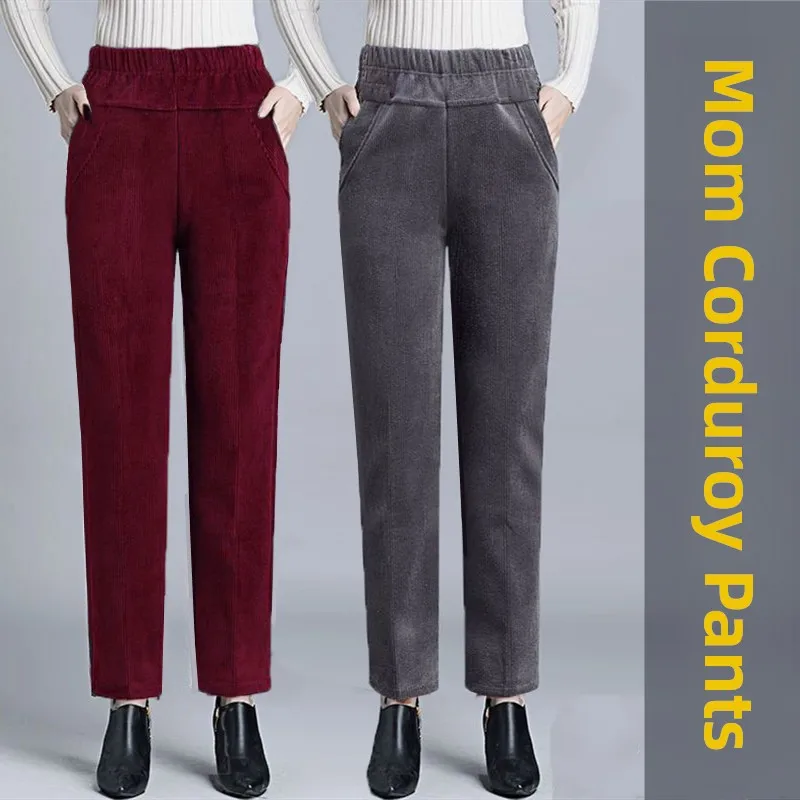 Pantaloni di velluto a coste a gamba dritta a vita alta da donna Autunno Inverno Nuovo Sle Slim Fit Pantaloni casual in flanella da donna Foderato in Fce