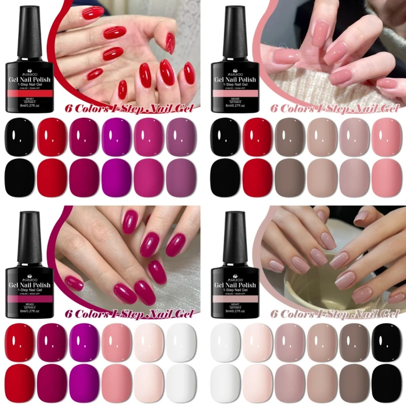 Esmalte de uñas de Gel de 1 paso, 6 uds., 8ml, sin necesidad de Base, capa superior de secado rápido, barniz semipermanente UV/LED de secado rápido, manicura artística DIY
