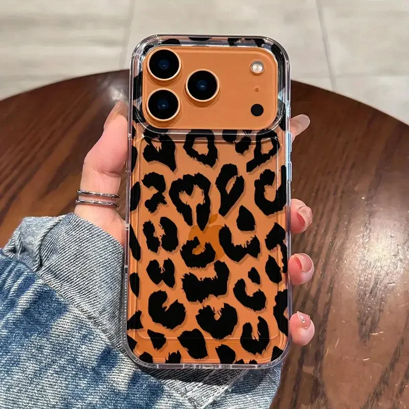 Czarne etui na telefon z nadrukiem leoparda, przezroczyste, z poduszką powietrzną, miękkie, na iPhone 17 16 15…