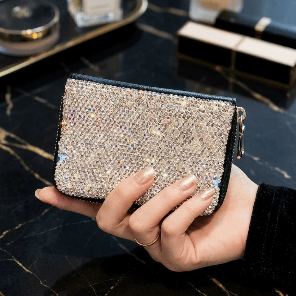 Sparkling Women's Card Bag Portable Luxury Bling Crystal Card Wallet Dust-proof Lightweight Bling Rhinestone Card Holder