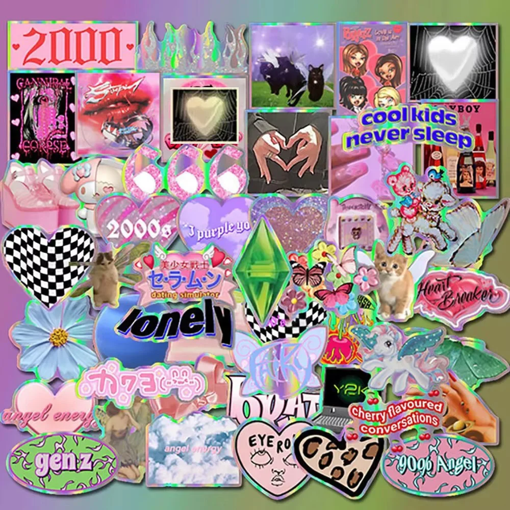 50PCS Laser Y2k Pink Girl Stickers Decals Decoration Suitcase Scrapbooking Phone Laptop Stationery Cute Kid Toy Sticker image 3