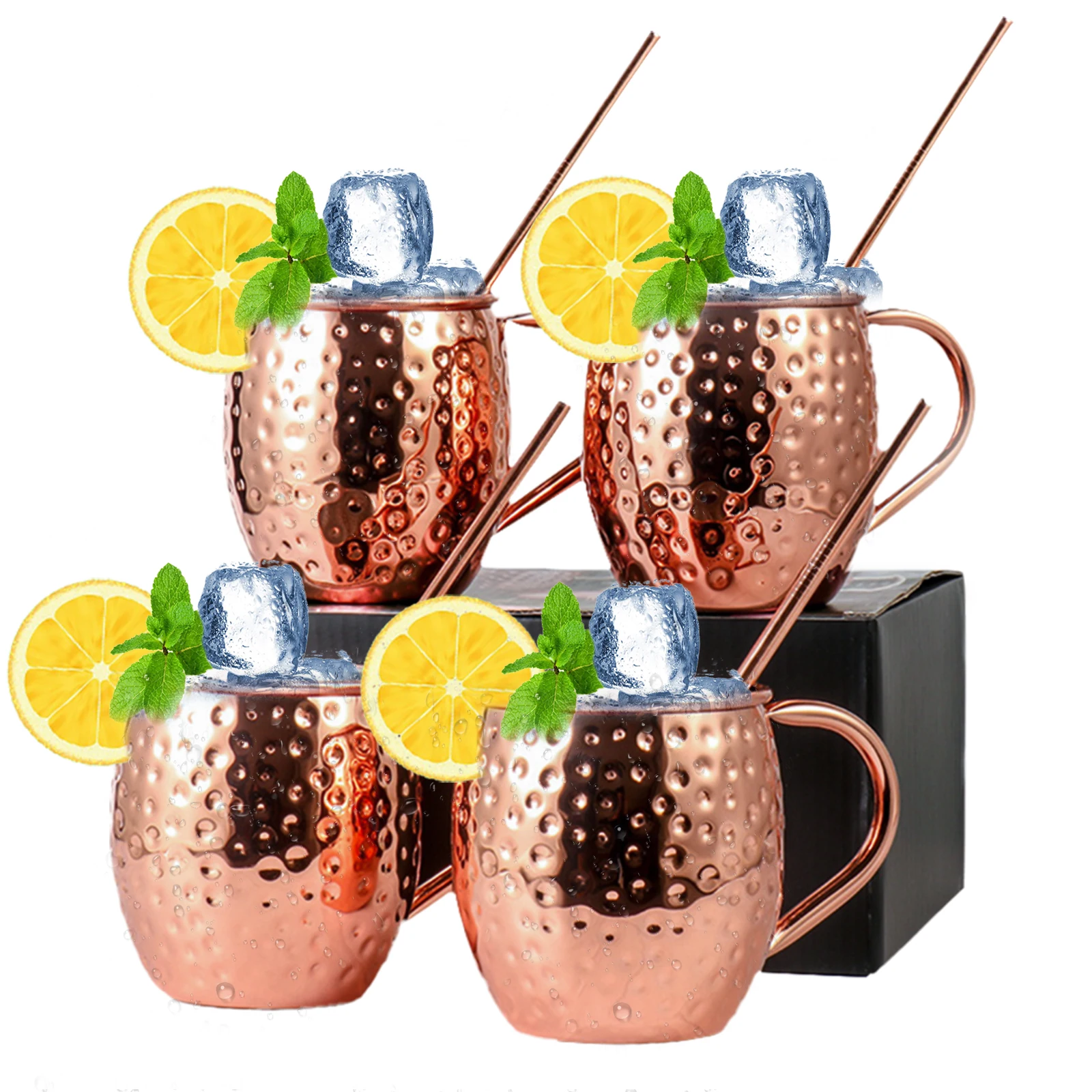 

Набор из 4 медных кружек для Moscow Mule, 18 унций, с медным покрытием, из нержавеющей стали, с 4 медными трубочками для коктейлей. Отличный вариант.