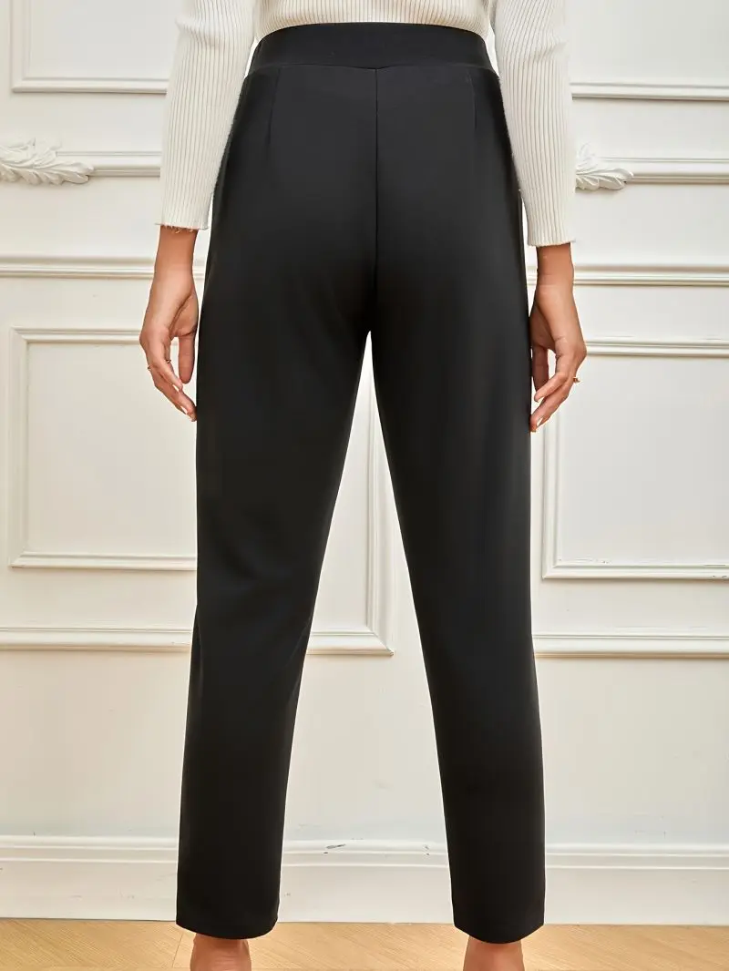 High Waisted Black Smoke Pipe Pants Elastic Waist Slimming Casual Commuting Trousers Nine Point Slim Fit