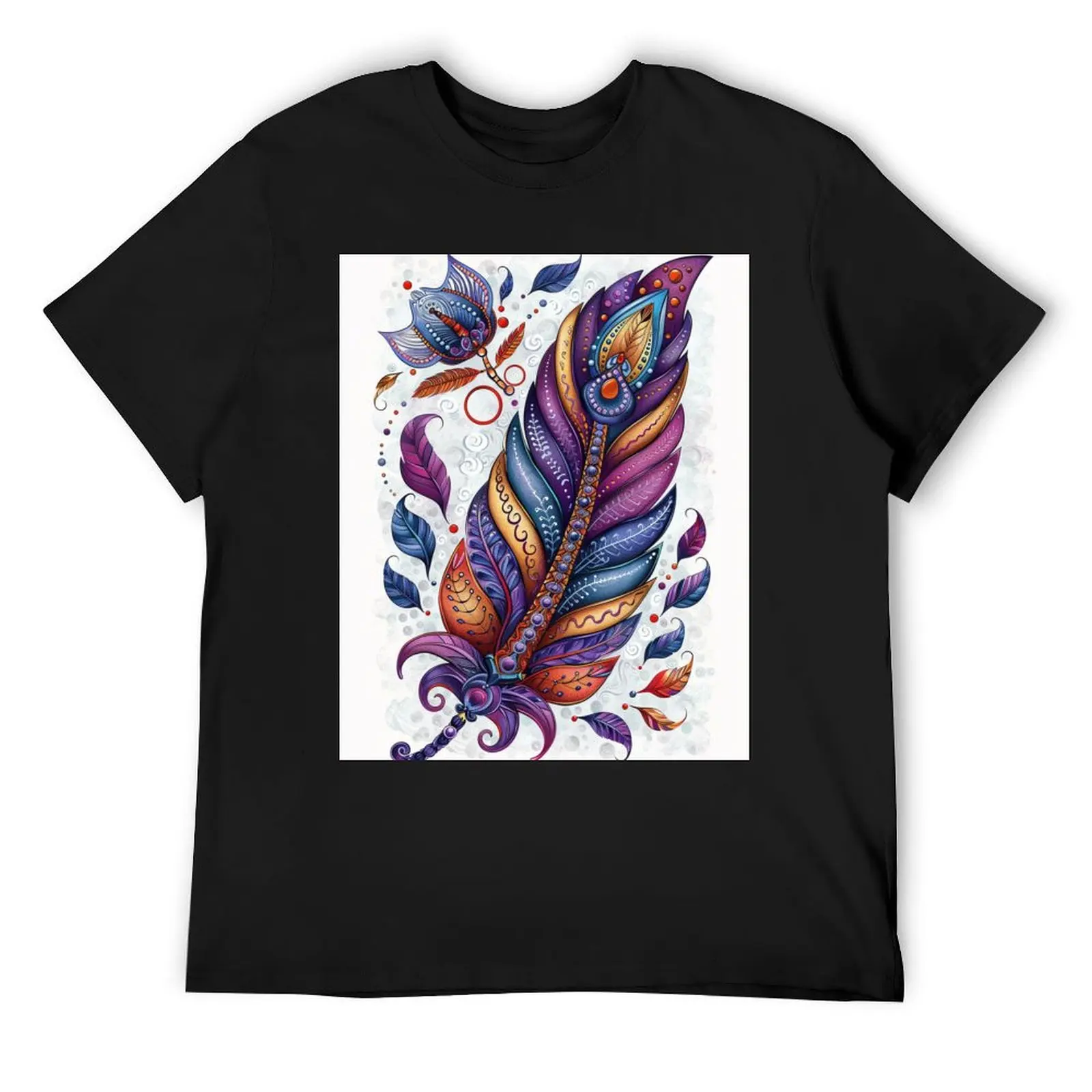 

Funky Boho Feather T-Shirt quick drying summer top vintage graphic tee t shirt men 100℅ cotton