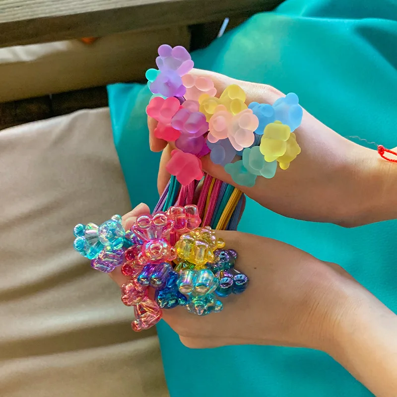 2PCS Cartoon Double Headed Bear Girls Kids Cute Elastic Hair Bands Children Hair Ties Princess Hair Accessories Baby Headwear