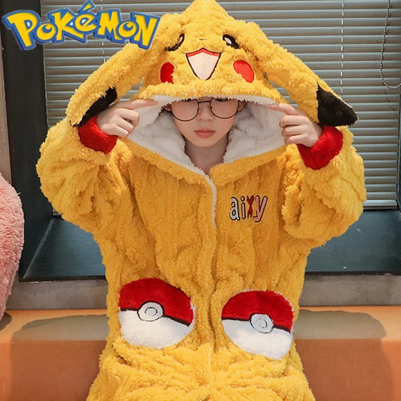 Pokemon Pikachu Panda Children\'s Bathrobe Hooded Home Costume Kawaii Pajamas Japanese Animation Peripheral Holiday Birthday Gift