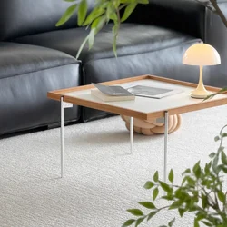 Nordic Style Cherry Wood Coffee Table with Metal Legs Solid Wood Side Table Luxe Small Living Room End Table for Compact Space