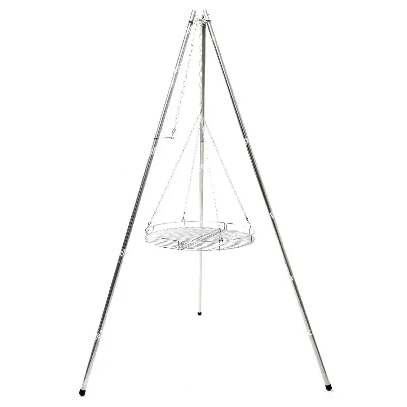 Outdoor Large Tripod Stainless Steel Barbecue with Grill Net Camping Dinner Campfire Hanging Pot Bracket