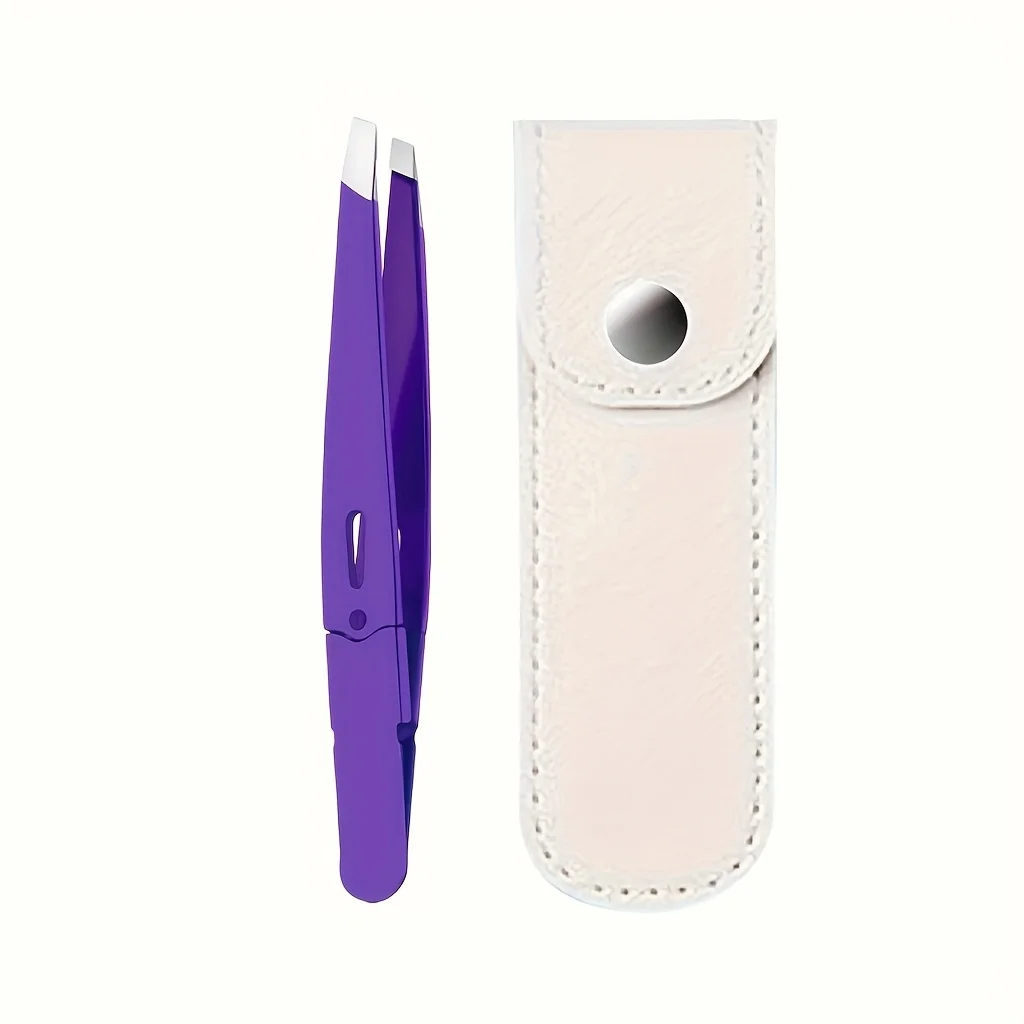 Purple Precision Stainless Steel Eyebrow Tweezers with Bag Hair Removal & Grooming Tool, Ergonomic Handle for Facial Care Gifts