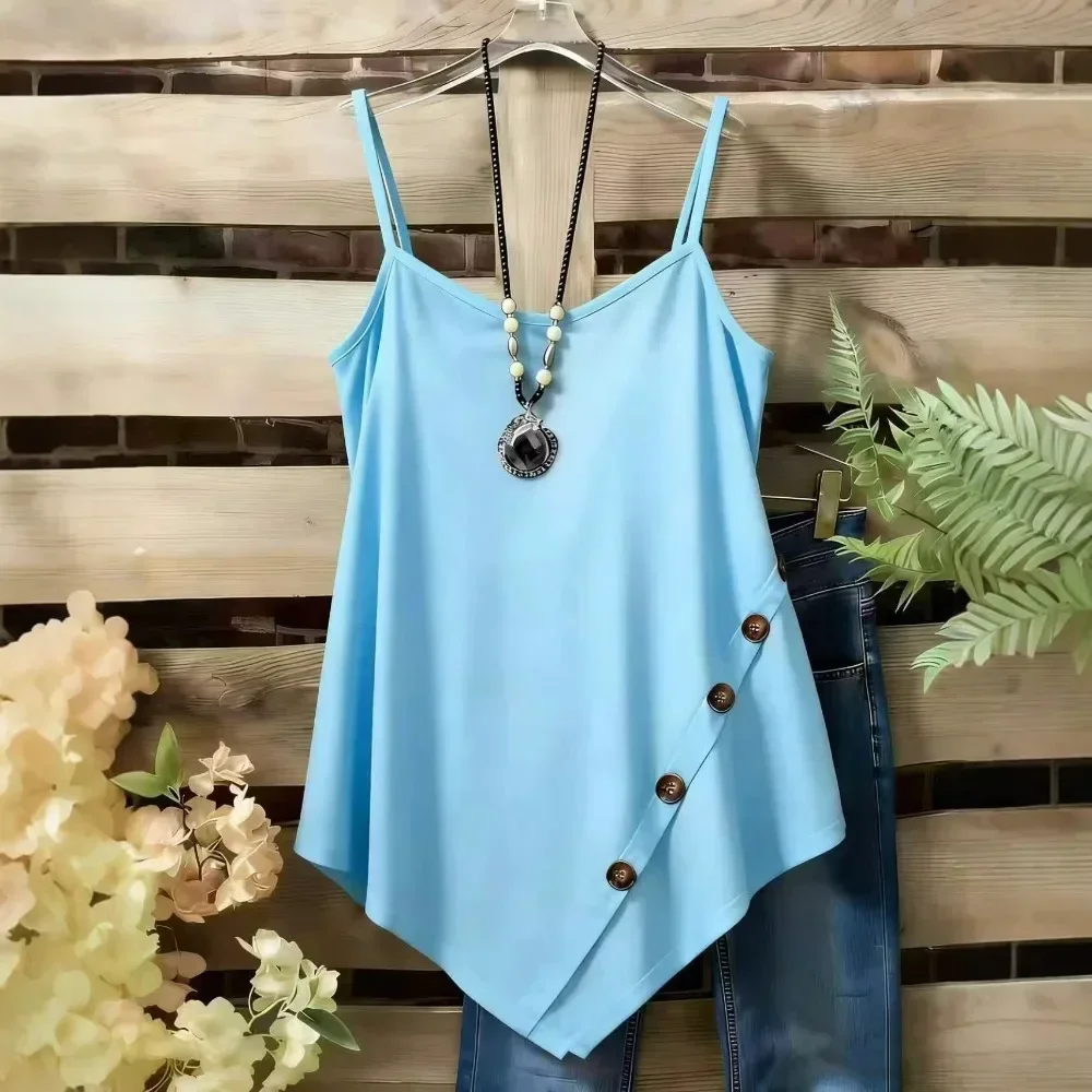 Women Adjustable Strap Button Front Camisole Solid Sleeveless Tank Top Casual Layering Soft Breathable Flattering Comfy