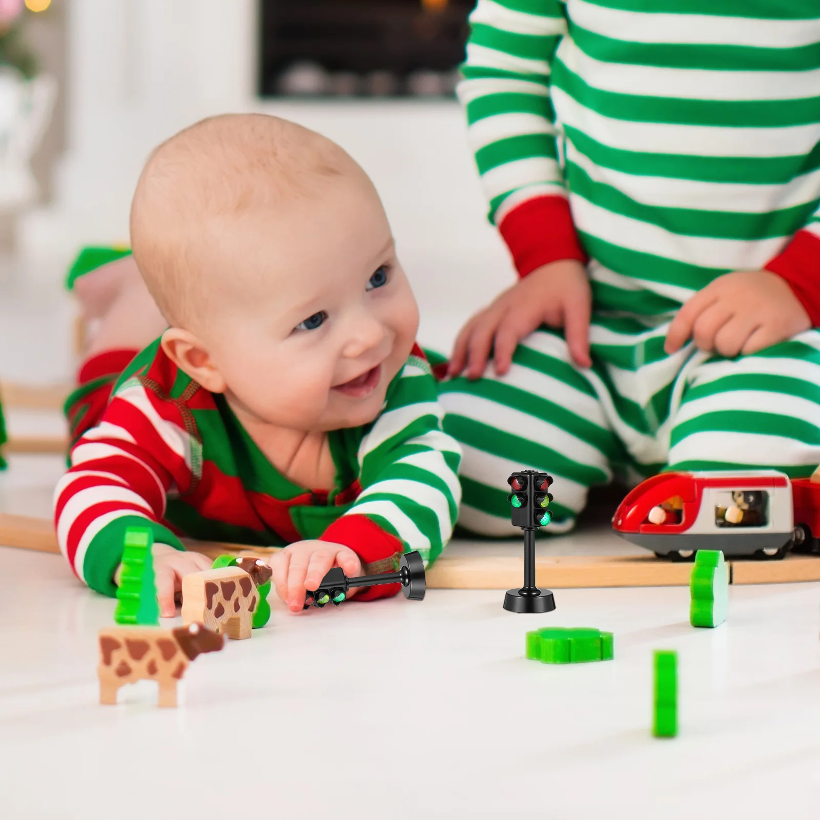 Juego de señal de tráfico para niños, 2 piezas, modelo de juguete, luz de parada, rompecabezas, juguete educativo para niños pequeños, lámparas de señal en miniatura de sobremesa