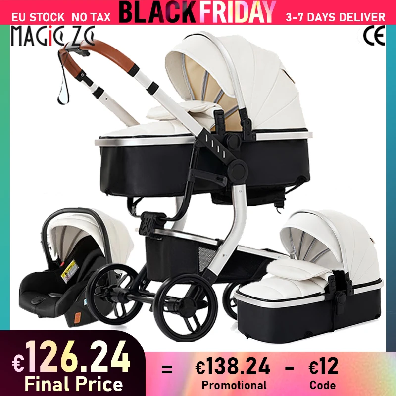 Luxury 3 in 1 Baby Stroller with Car Seat for Baby Portable PU Leather Lightweight Strollers Mutifunction Baby Cars for Newborns