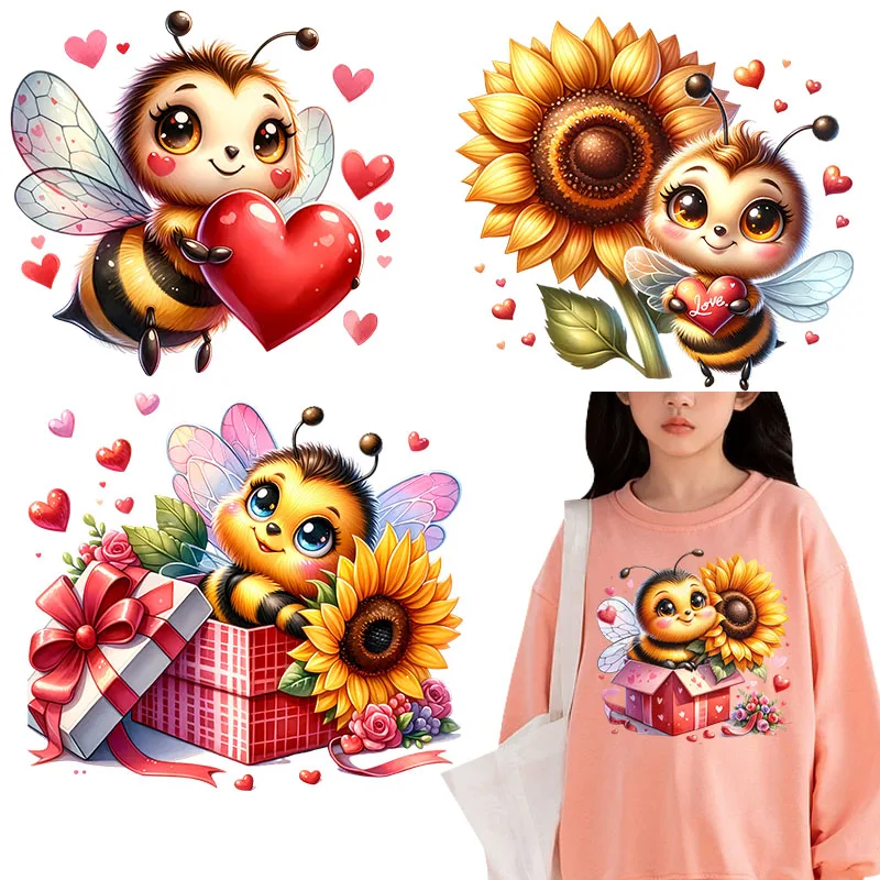 Valentine's Day Love Little Bee Iron on transfer for Children clothing dtf transfers ready to press Heat Transfer Printing