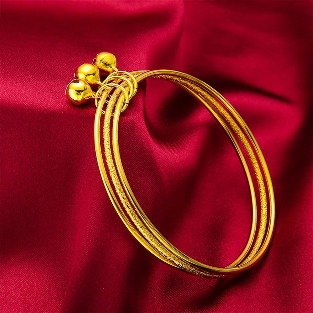 Gold Color Cuff Bangles For Women Three Loops Bell Charm Bracelet & Bangle Wristband Pulseira Vintage Jewelry Accessories Gifts